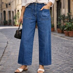 Etro Pegaso Wide Leg Jeans Italian Denim Blue Size 30 NWT
